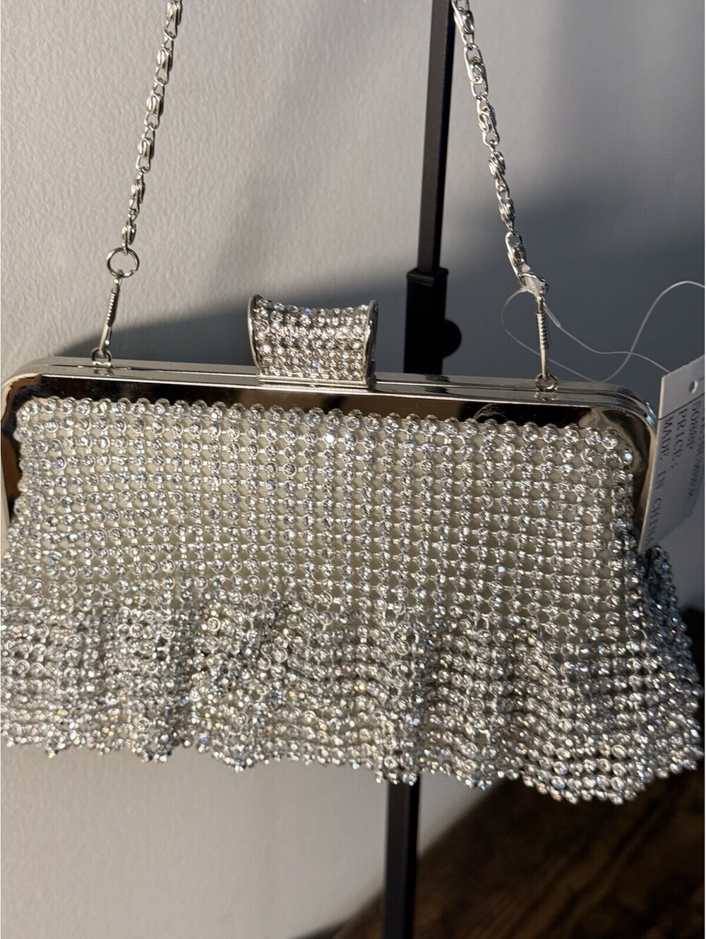Silver Rhinestone Sparkle Hand Bag Evening Purse Handbag Formal Wedding Prom